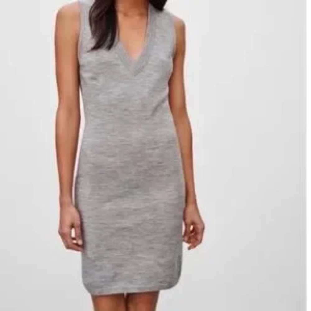 Aritzia Brand - Wilfred Heather Gray V-Neck Sweater Mini Dress